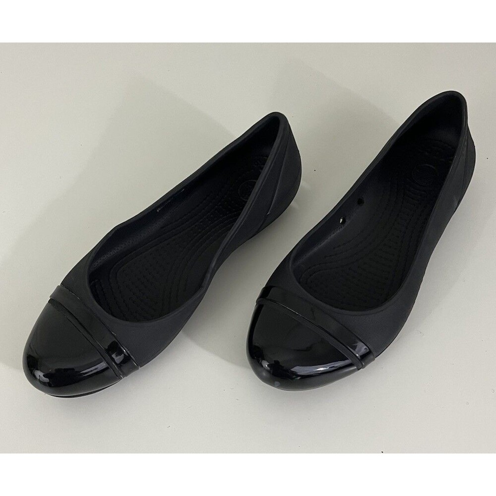 Crocs Cap Toe Women's Size 6 Black Slip On Ballet Flat Casual Walking Shoes